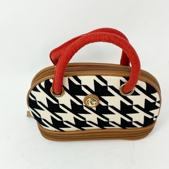 SPARTINA 449 Women’s Cosmetic Bag Purse Mini Purse Houndstooth Leather - Picture 2 of 8